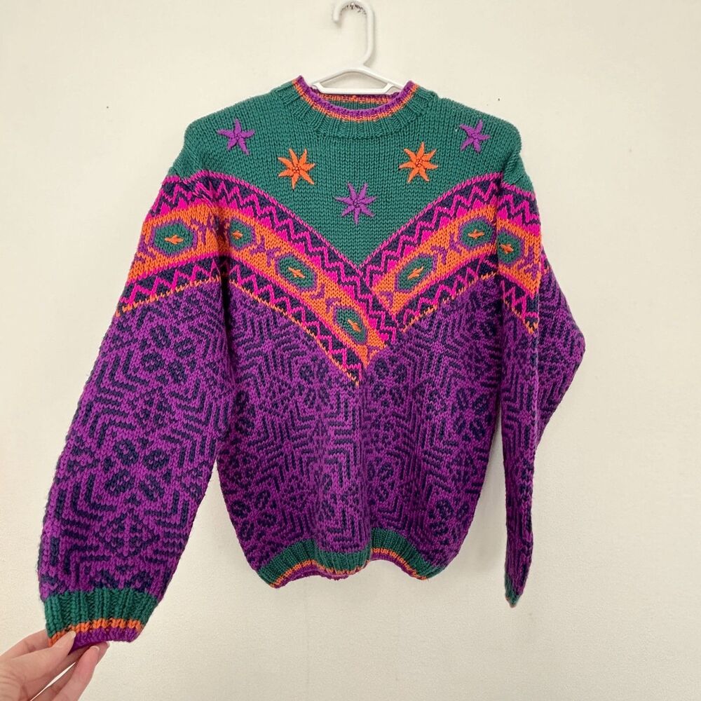 Obermeyer Y2K Womens Vintage Wool Blend Sweater Large Colorful Winter Ski